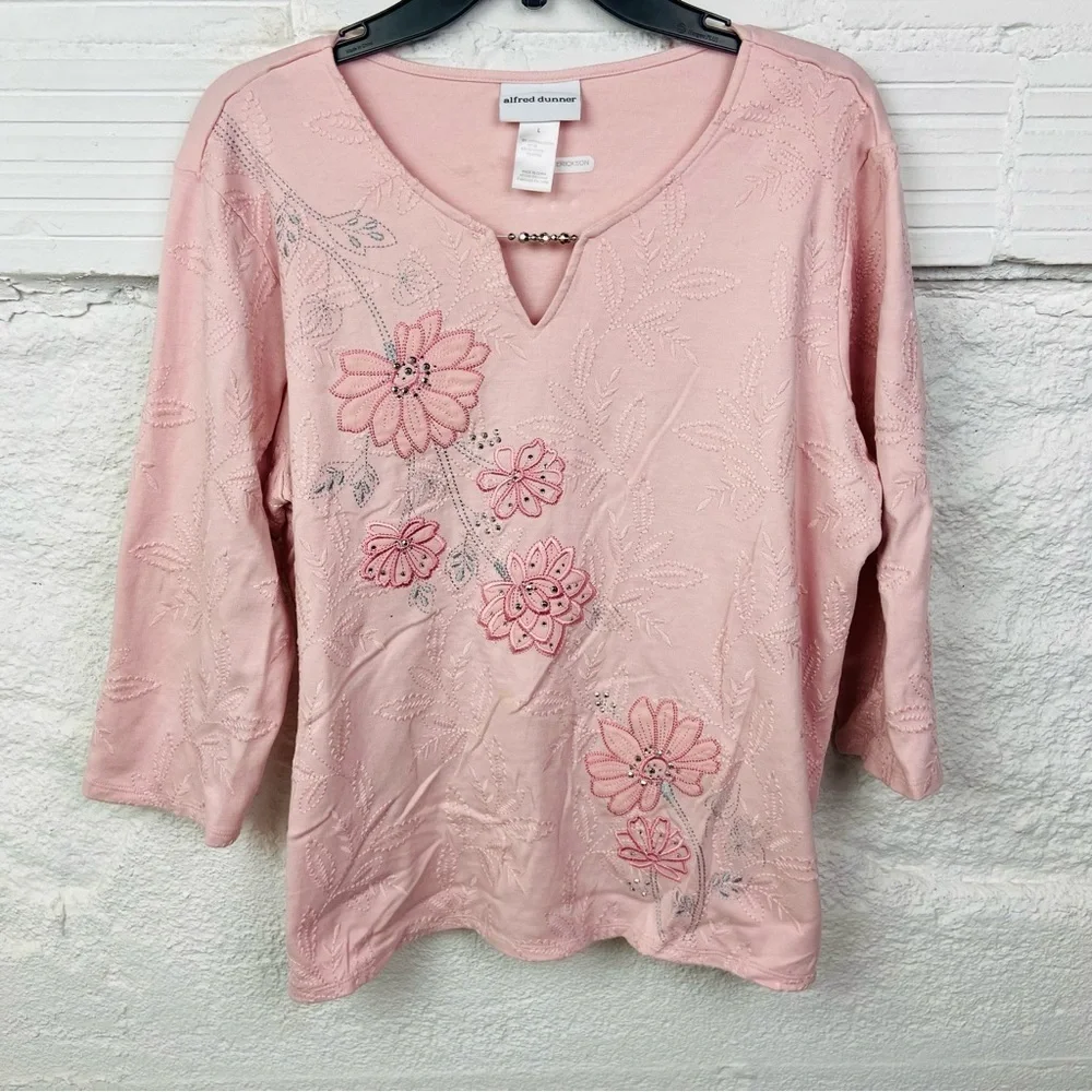 Alfred Dunner Light Pink embroidered Floral Long Sleeve Top size large - Picture 3 of 13